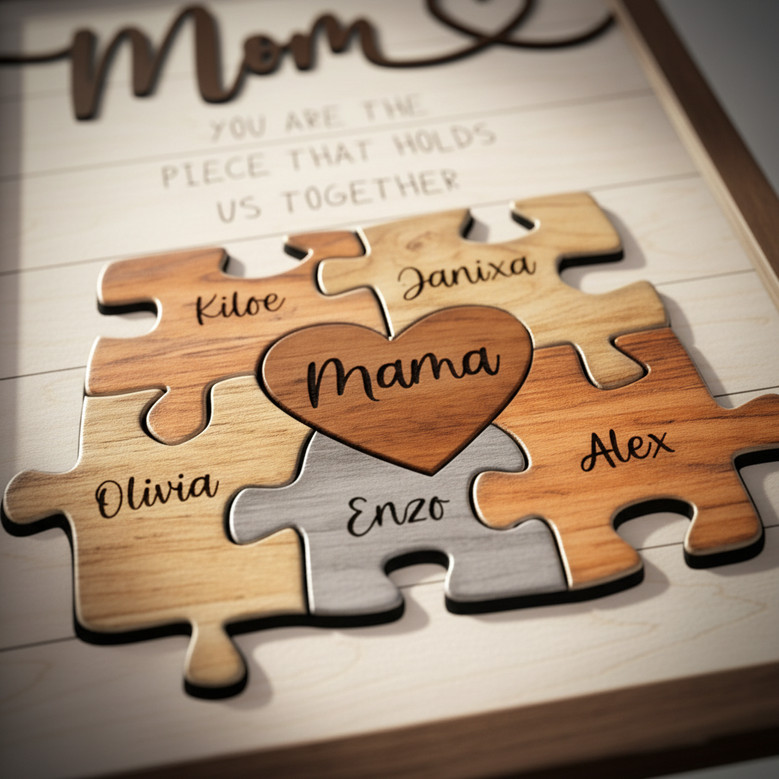 Display Your Family's Love - Custom Puzzle Wood Sign for Mom