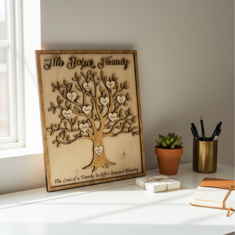 Engraved Family Tree Custom Name Wood Sign Keepsake