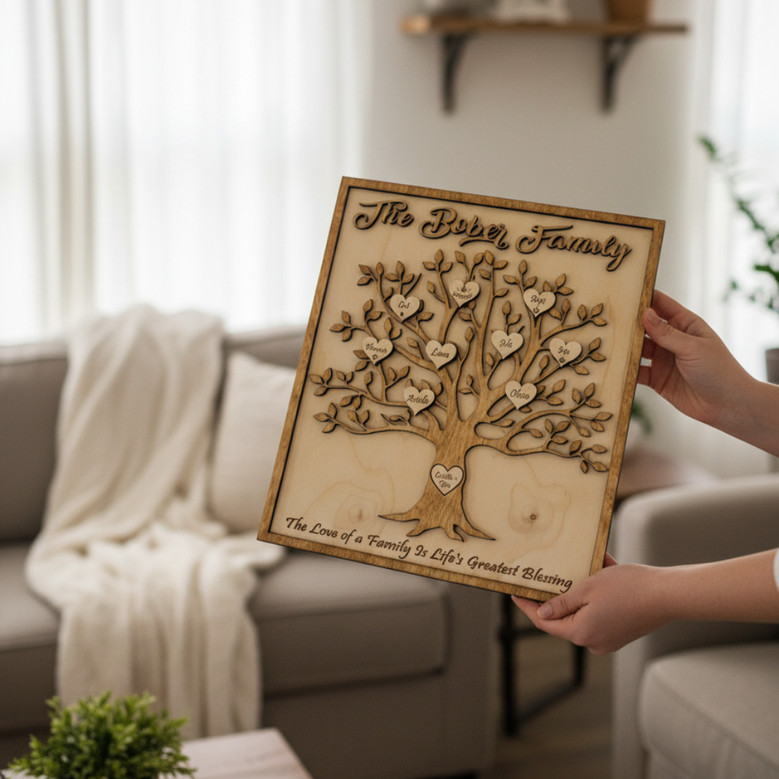 Engraved Family Tree Custom Name Wood Sign Keepsake
