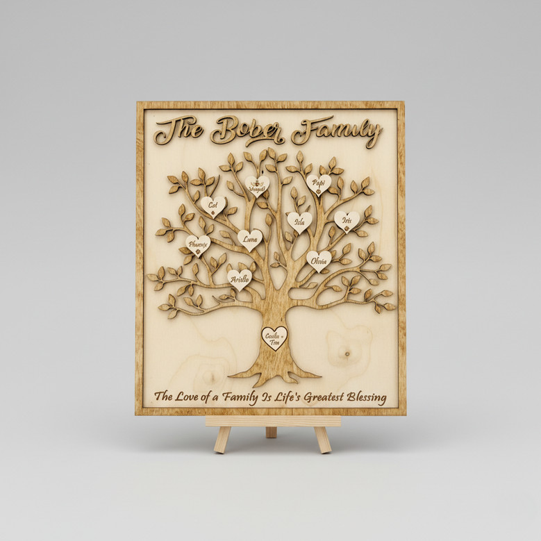 Engraved Family Tree Custom Name Wood Sign Keepsake