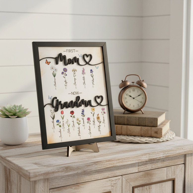 Grandma's Love Blooms Forever - Personalized Flower Wood Sign