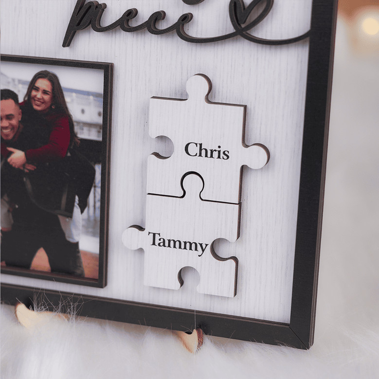 Heartfelt Custom Wood Sign - Couple Photo Puzzle Keepsake Gift