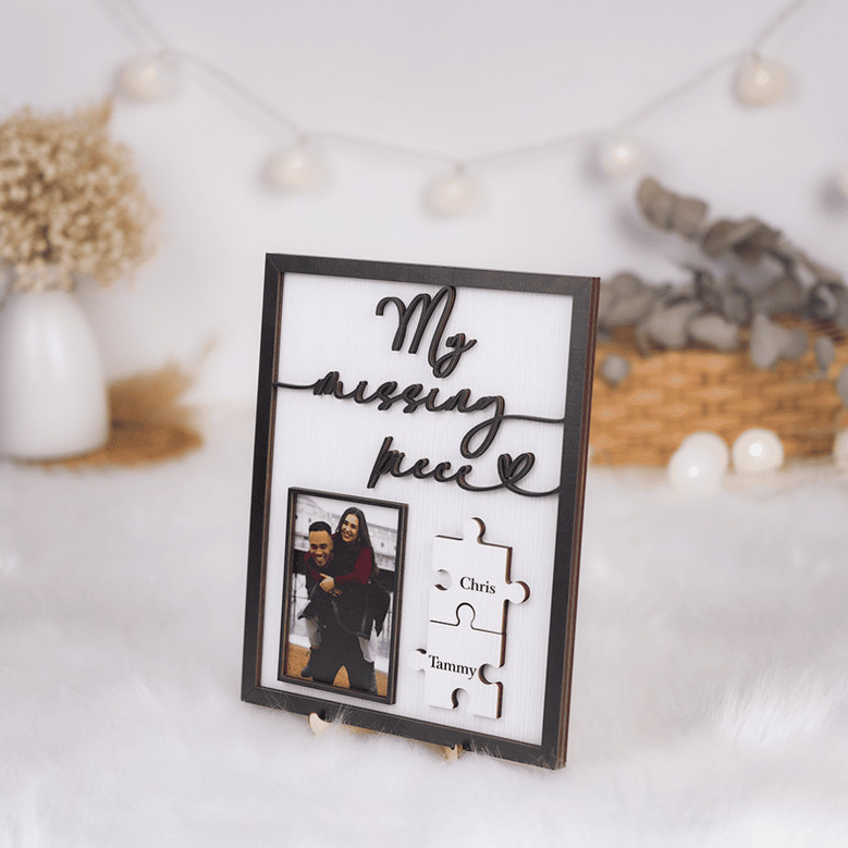 Heartfelt Custom Wood Sign - Couple Photo Puzzle Keepsake Gift