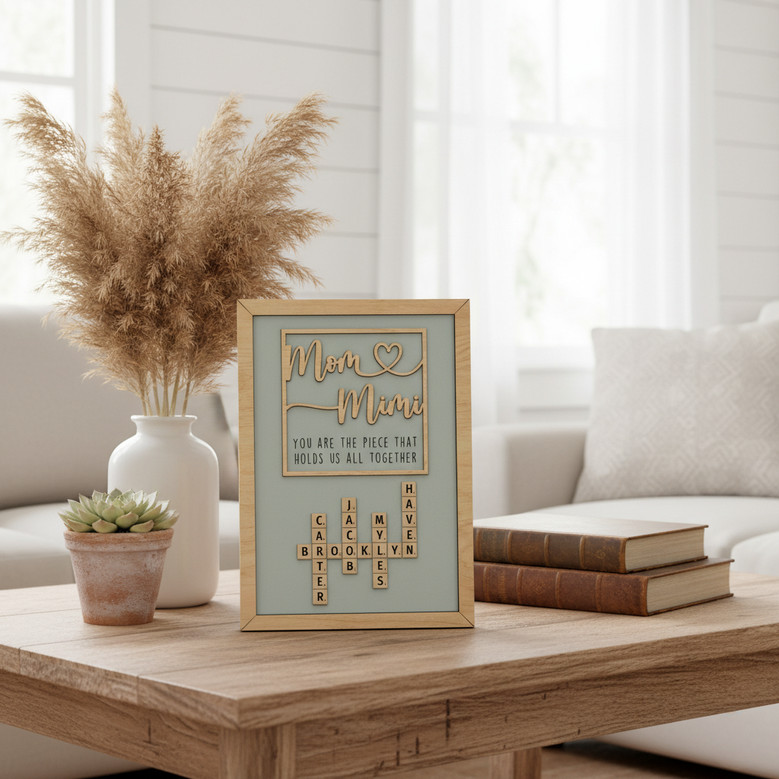 Heartfelt Mimi & Mom Family Name Crossword Wood Sign Gift