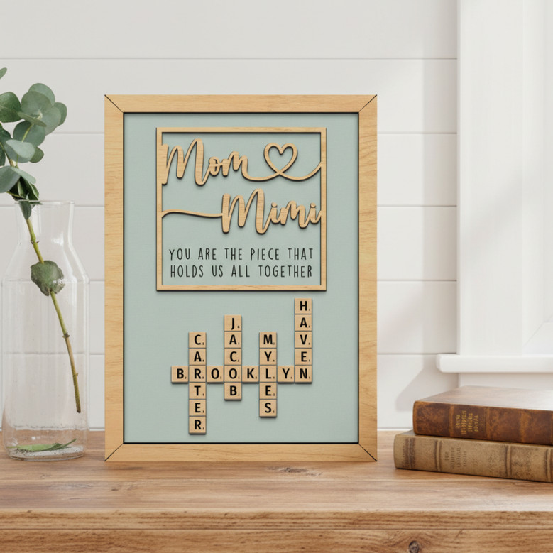 Heartfelt Mimi & Mom Family Name Crossword Wood Sign Gift