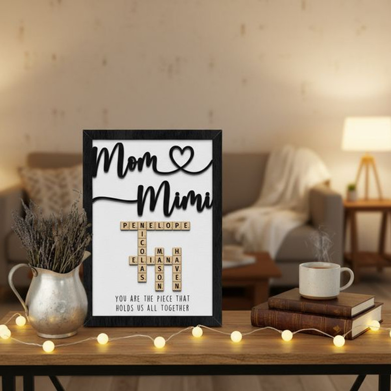 Heartfelt Mimi & Mom Family Name Crossword Wood Sign Gift