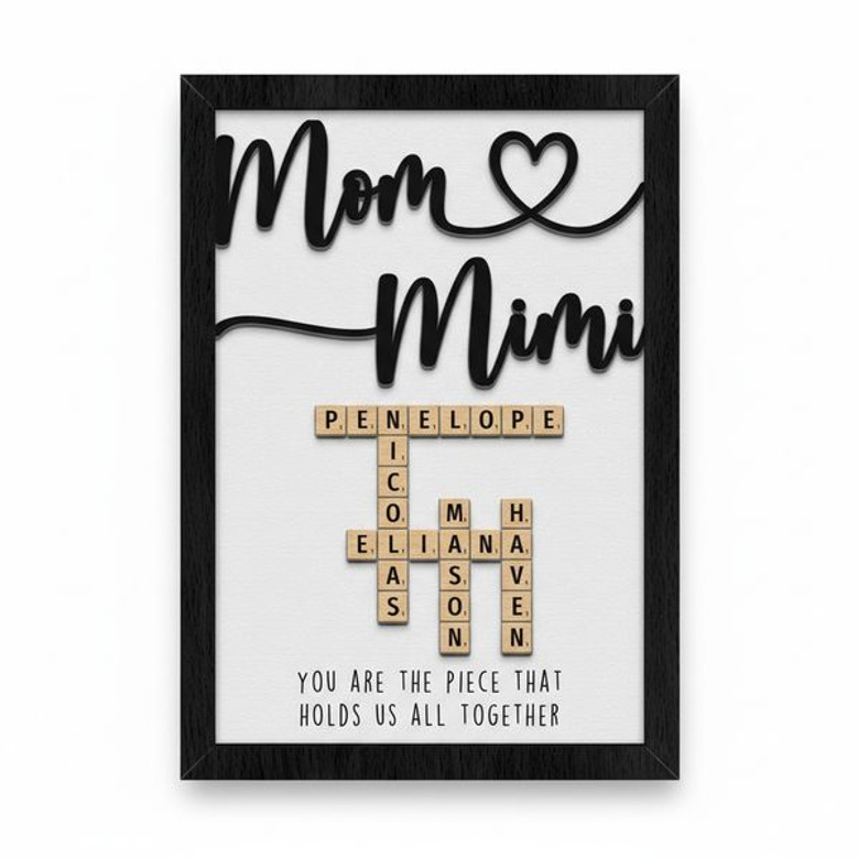 Heartfelt Mimi & Mom Family Name Crossword Wood Sign Gift