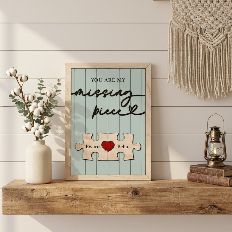 Keepsake Wood Sign for Couples - Personalized Photo Puzzle