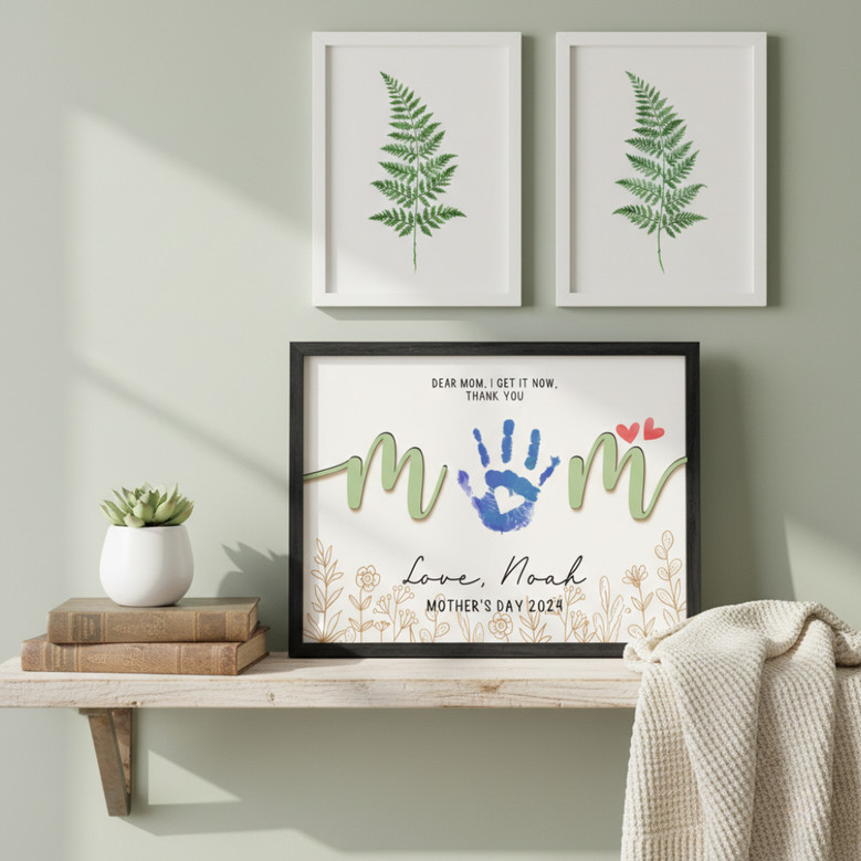 Mom's Engraved Love - Custom Handprint Wood Sign Keepsake
