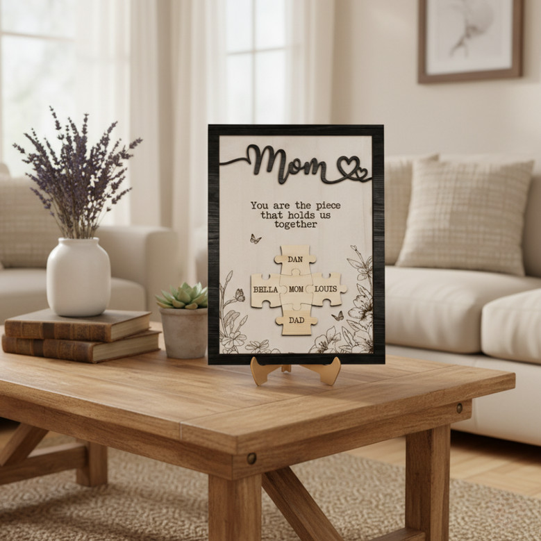 Personalized Wood Sign - The Piece That Holds Us Together for Mom