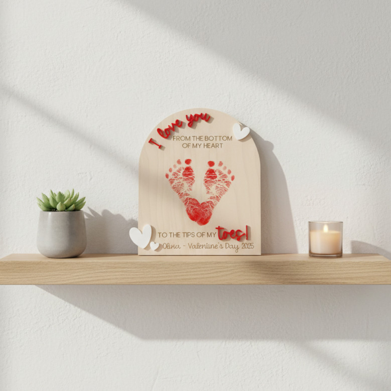 Baby Footprint Heart Wood Sign, Valentine's Keepsake Gift