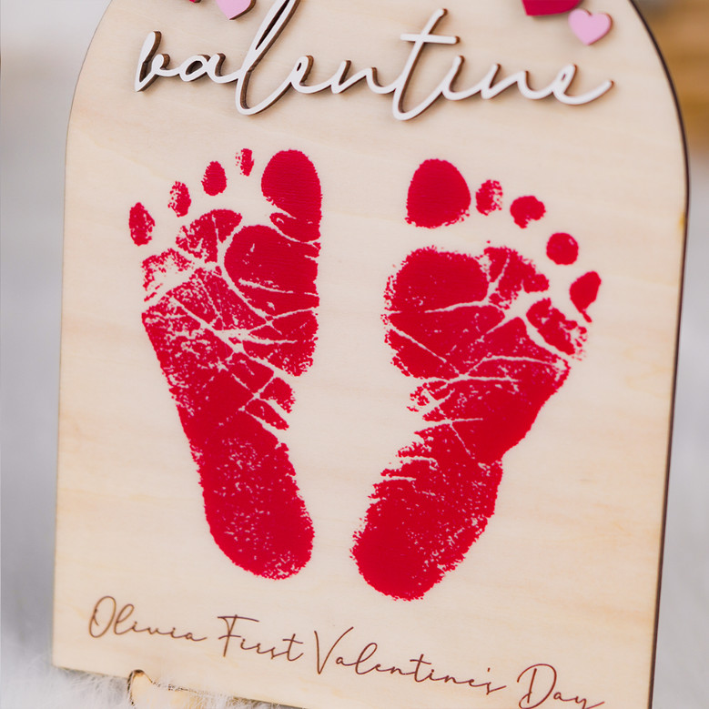Cherish Baby's First Valentine's Day Wood Sign Handprint Art