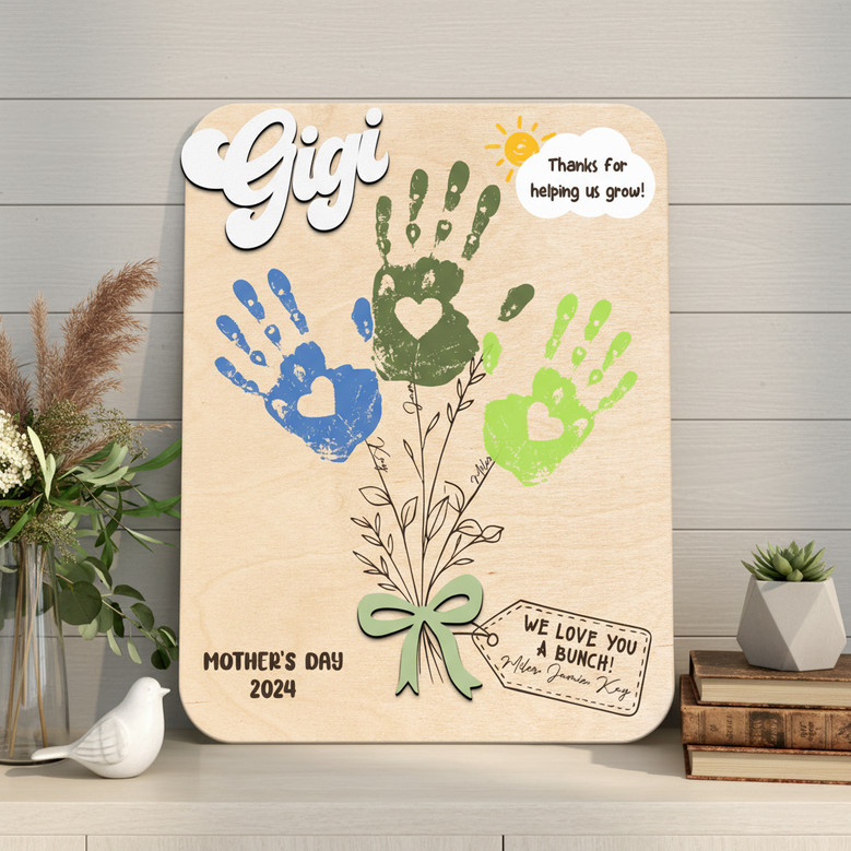 Custom Handprint Wood Sign, Grandkids' Names, Mother's Day Gift