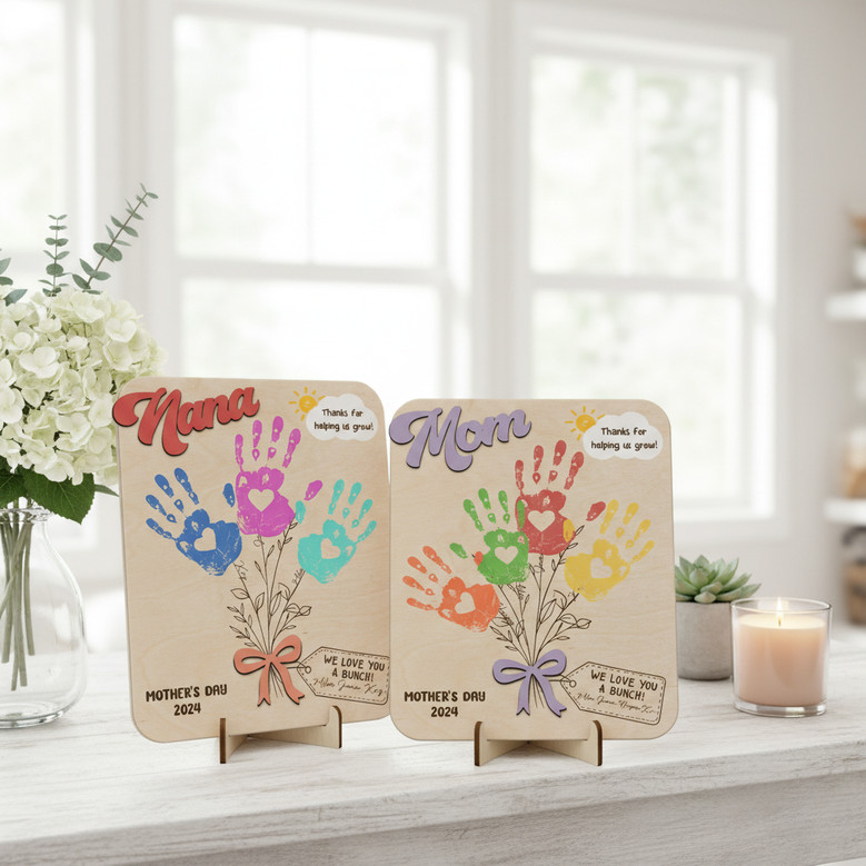 Custom Handprint Wood Sign, Grandkids' Names, Mother's Day Gift