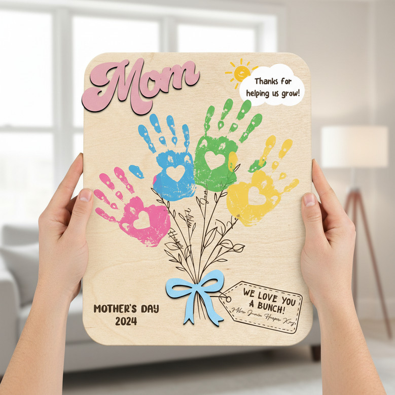 Custom Handprint Wood Sign, Grandkids' Names, Mother's Day Gift
