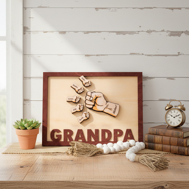 Custom Kids Names Fist Bump Wood Sign Plaque for Dad Papa