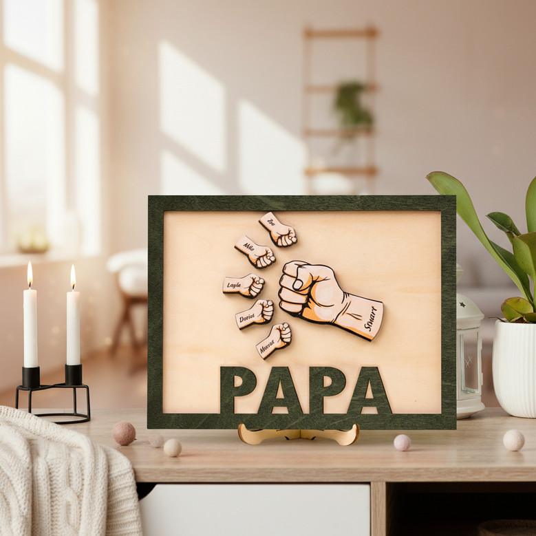 Custom Kids Names Fist Bump Wood Sign Plaque for Dad Papa