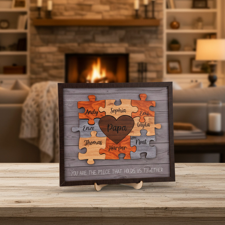 Dad's Piece of Our Heart Wood Sign - Personalized Puzzle Gift