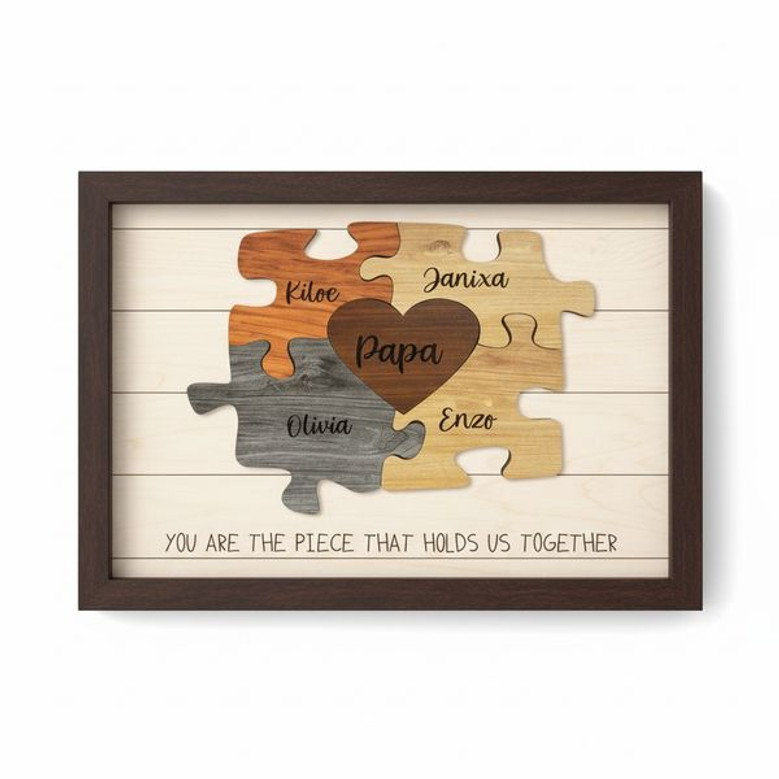 Dad's Piece of Our Heart Wood Sign - Personalized Puzzle Gift