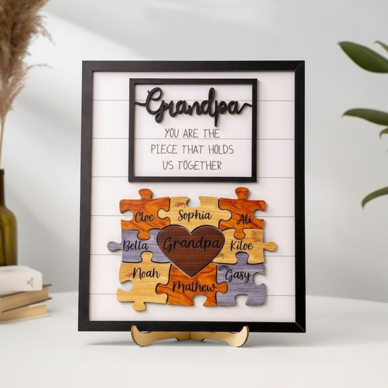 Dad's Piece Wood Sign - Custom Puzzle Gift From Kids