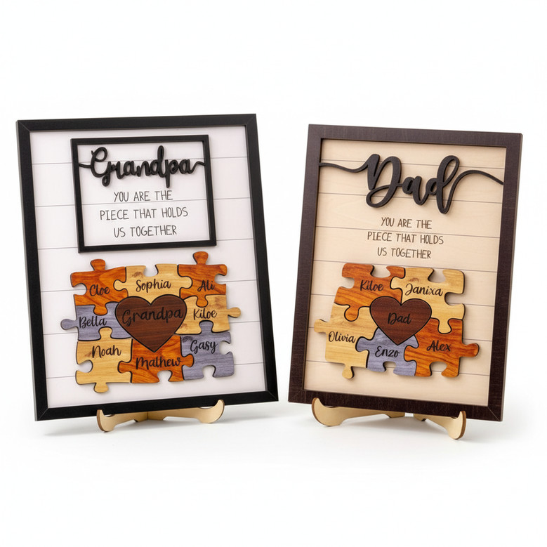 Dad's Piece Wood Sign - Custom Puzzle Gift From Kids
