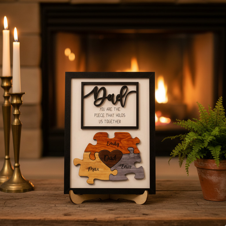 Dad's Piece Wood Sign - Custom Puzzle Gift From Kids
