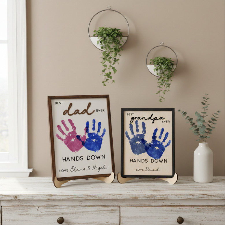 Forever Loved - Personalized Dad Handprint Wood Sign Gift