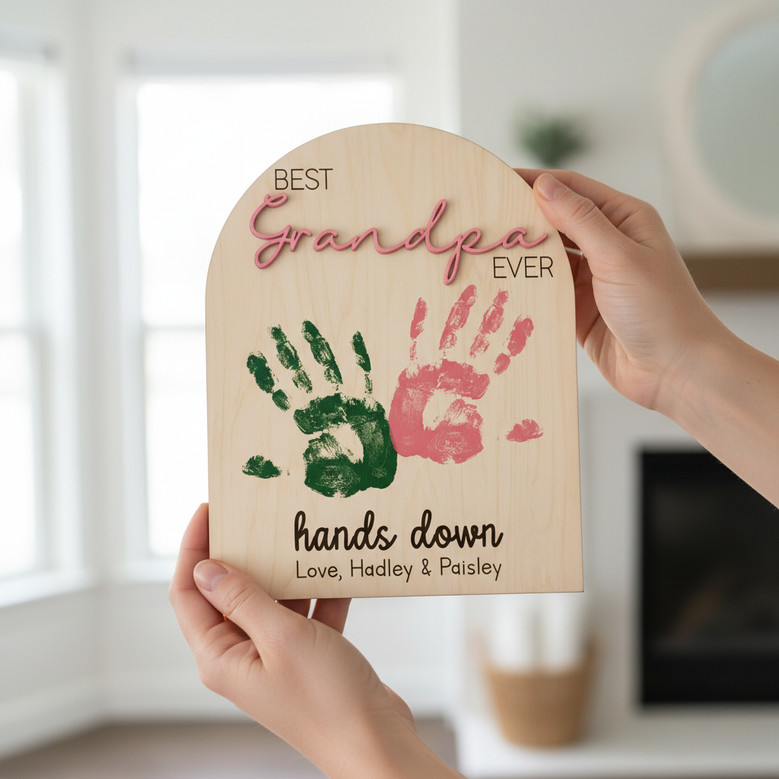 Handprint Memory Wood Sign - Personalized Gift for Dad or Papa