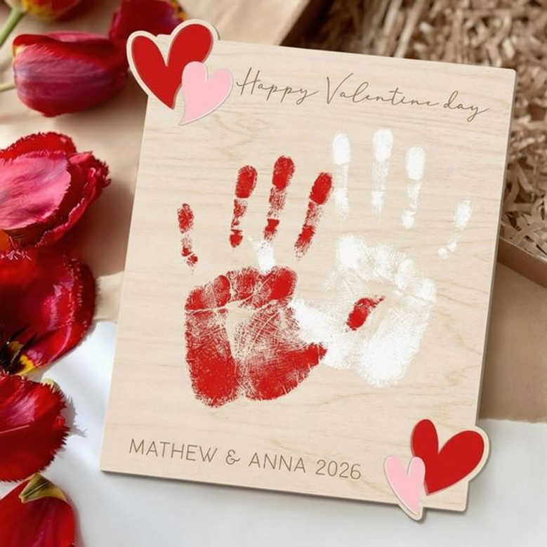 Love's Imprint Wood Sign - Custom Couple Handprint Keepsake Gift