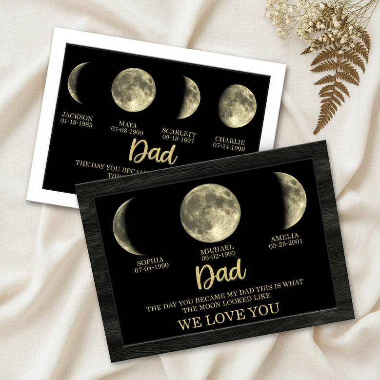 Moon Phase Wood Sign - The Day You Became My Dad Custom Frame
