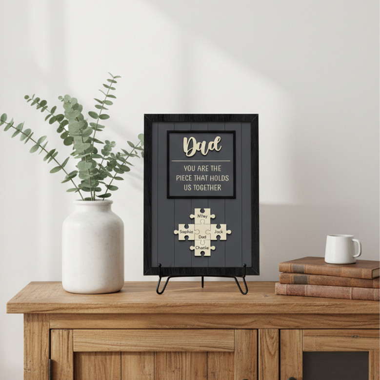 My Favorite Piece is Dad Engraved Puzzle Wood Sign