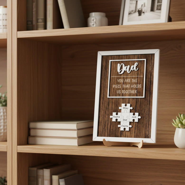 My Favorite Piece is Dad Engraved Puzzle Wood Sign