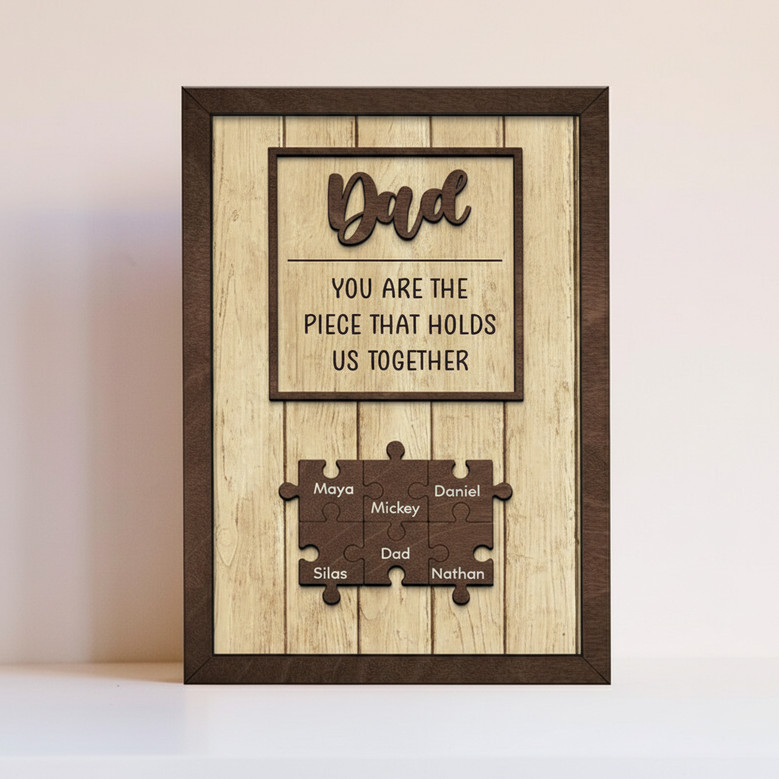My Favorite Piece is Dad Engraved Puzzle Wood Sign