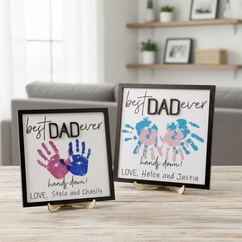 Personalized 'Hands Down' Handprint Wood Sign for Dad Papa