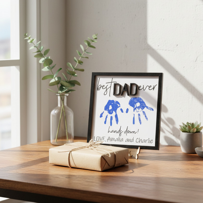 Personalized 'Hands Down' Handprint Wood Sign for Dad Papa