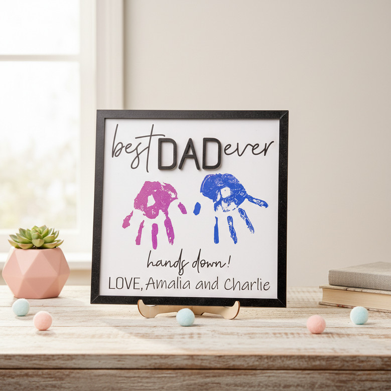 Personalized 'Hands Down' Handprint Wood Sign for Dad Papa
