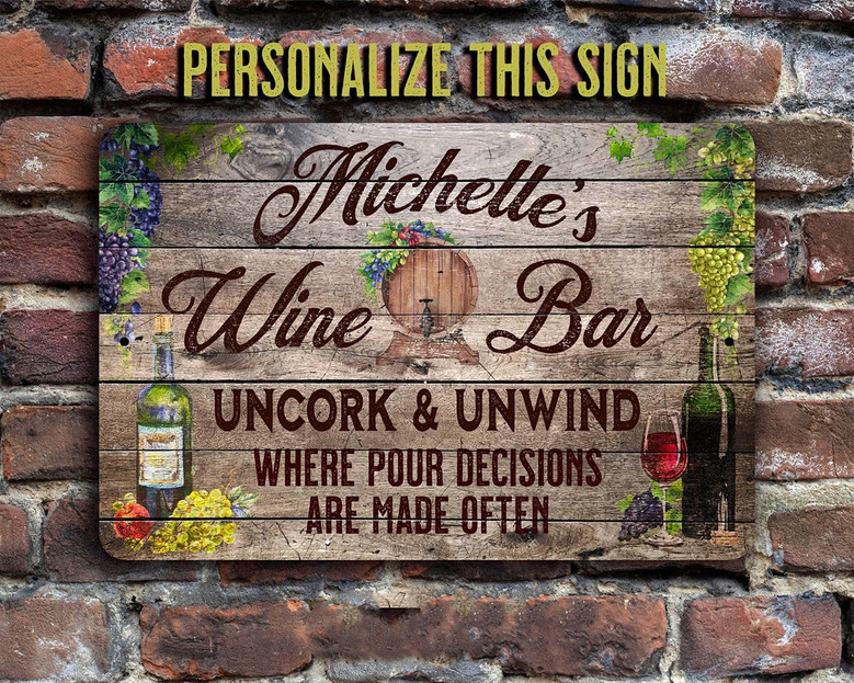 Raise a Glass! Personalized Wine Vintage Metal Bar Sign