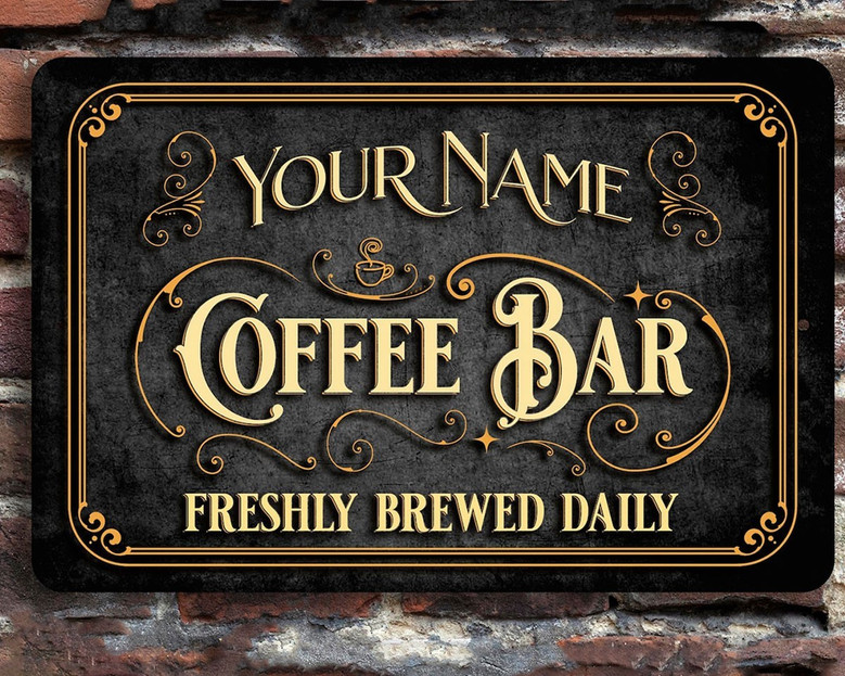 The Daily Grind: Personalized Vintage Coffee Bar Metal Sign