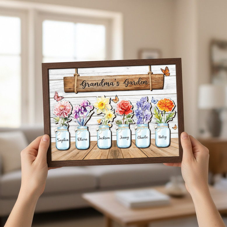 Treasured Birth Flower Wood Sign - Personalized Gift for Mom