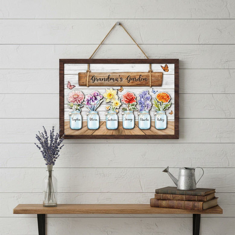 Treasured Birth Flower Wood Sign - Personalized Gift for Mom