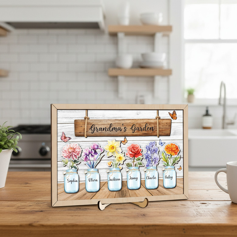 Treasured Birth Flower Wood Sign - Personalized Gift for Mom