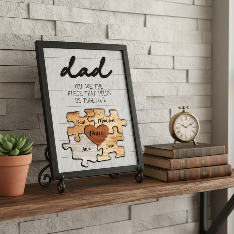 You Are The Piece - Personalized Dad Puzzle Wood Sign