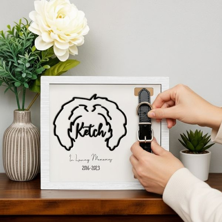 Forever Loved Dog Tribute - Personalized Collar Frame Wood Sign