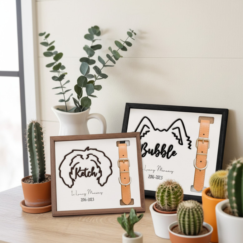 Forever Loved Dog Tribute - Personalized Collar Frame Wood Sign
