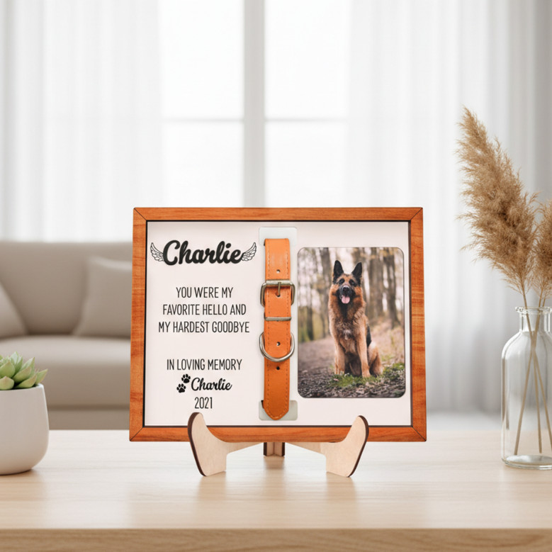 Forever Loved Pet Memorial Wood Sign for Collar - Keepsake Frame