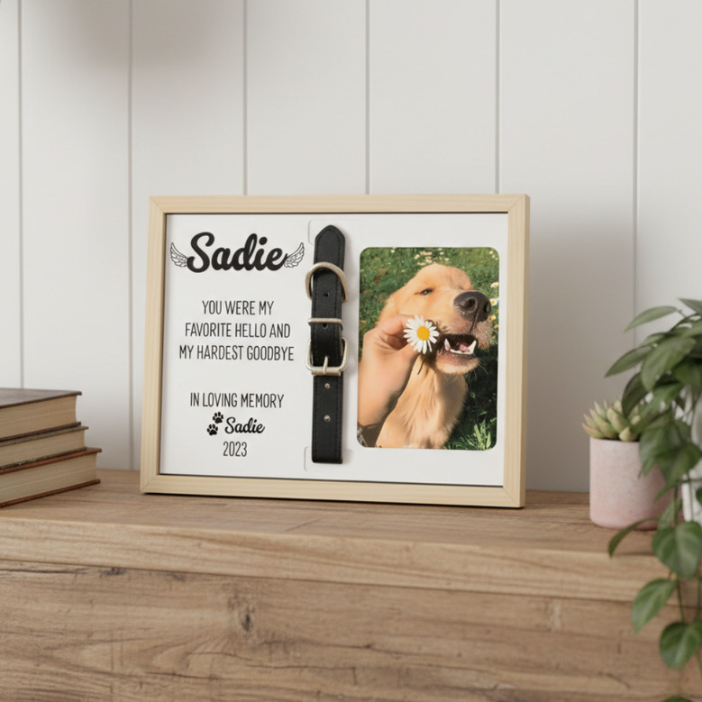 Forever Loved Pet Memorial Wood Sign for Collar - Keepsake Frame