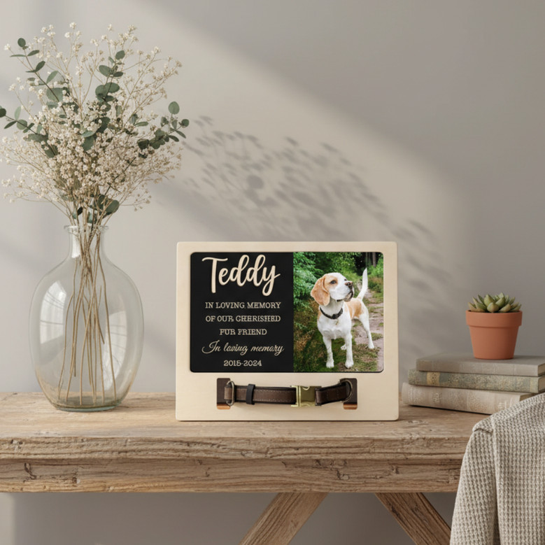 Tribute Wood Sign - Personalized Dog Photo & Collar Keepsake
