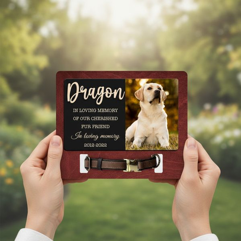 Tribute Wood Sign - Personalized Dog Photo & Collar Keepsake