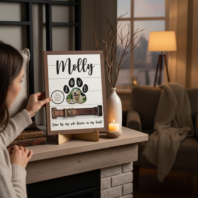 Wood Sign - Dog Collar Display & Personalized Photo Memorial