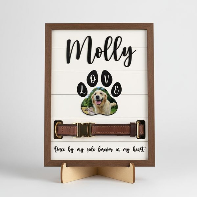 Wood Sign - Dog Collar Display & Personalized Photo Memorial
